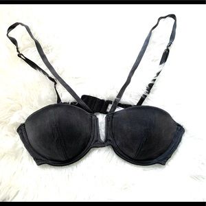 Fleur Du Mal Deep Gray Plunge V Strap Bra 34 B